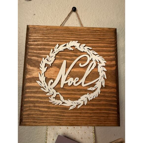 Holiday Christmas Card Holder Noel Wooden Topper White Velvet Gold Ribbon - Picture 2 of 5